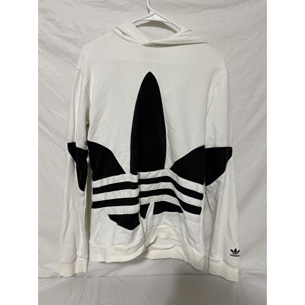 Adidas Big Trefoil Hoodie Youth SZ XL White Hooded Sweatshirt Pullover Unisex